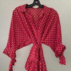 CH Carolina Herrera 100% silk polka top tie waist blouse NEW WO TAGS